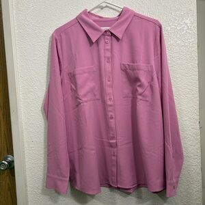 d&co. Denim & Company Women's Button-Front‎ Blouse Shirt Pink L